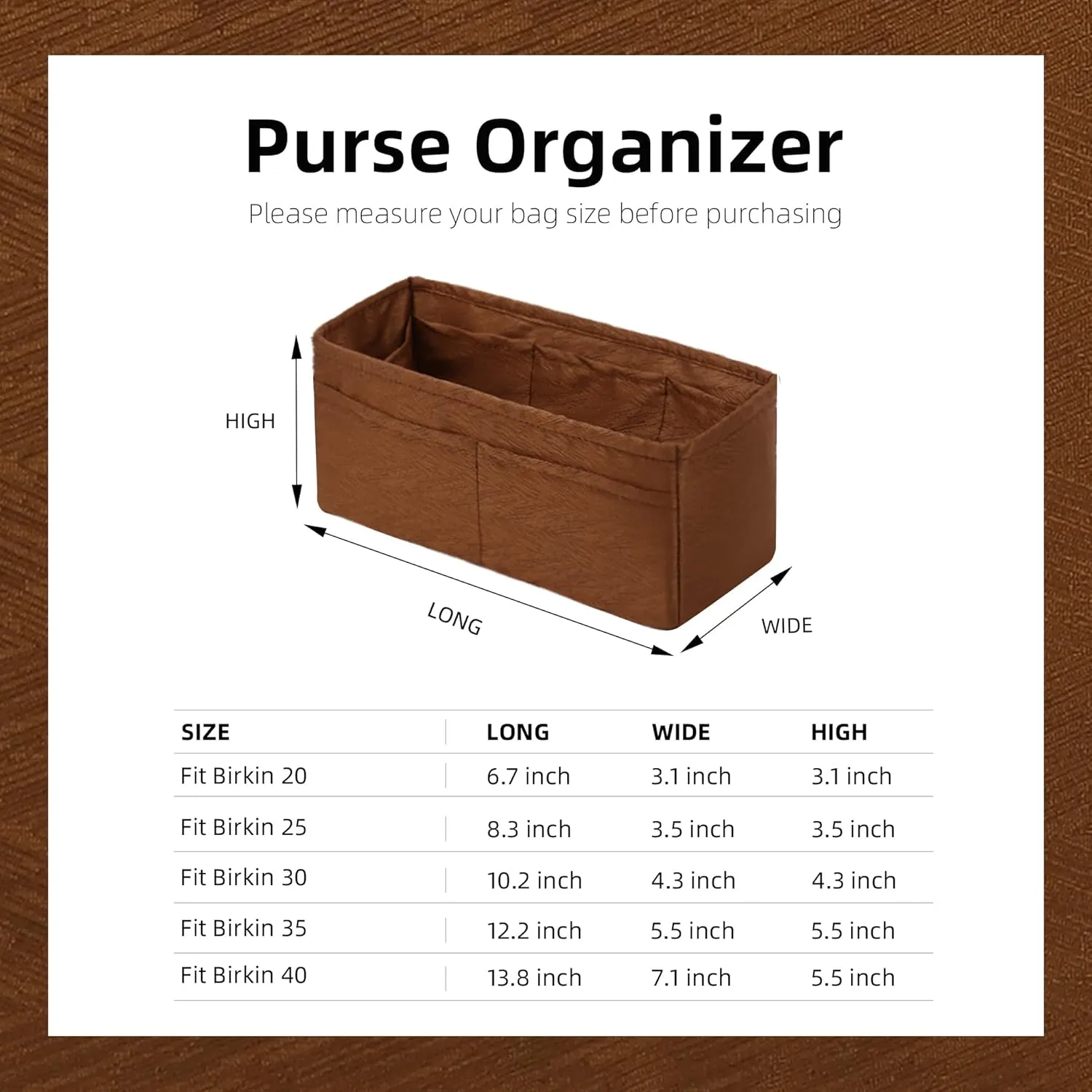 Purse Organizer Insert for Hermes Birkin, Silky Smooth Bag in Bag, Birkin 30 Tote Shaper (BK30, Gold)