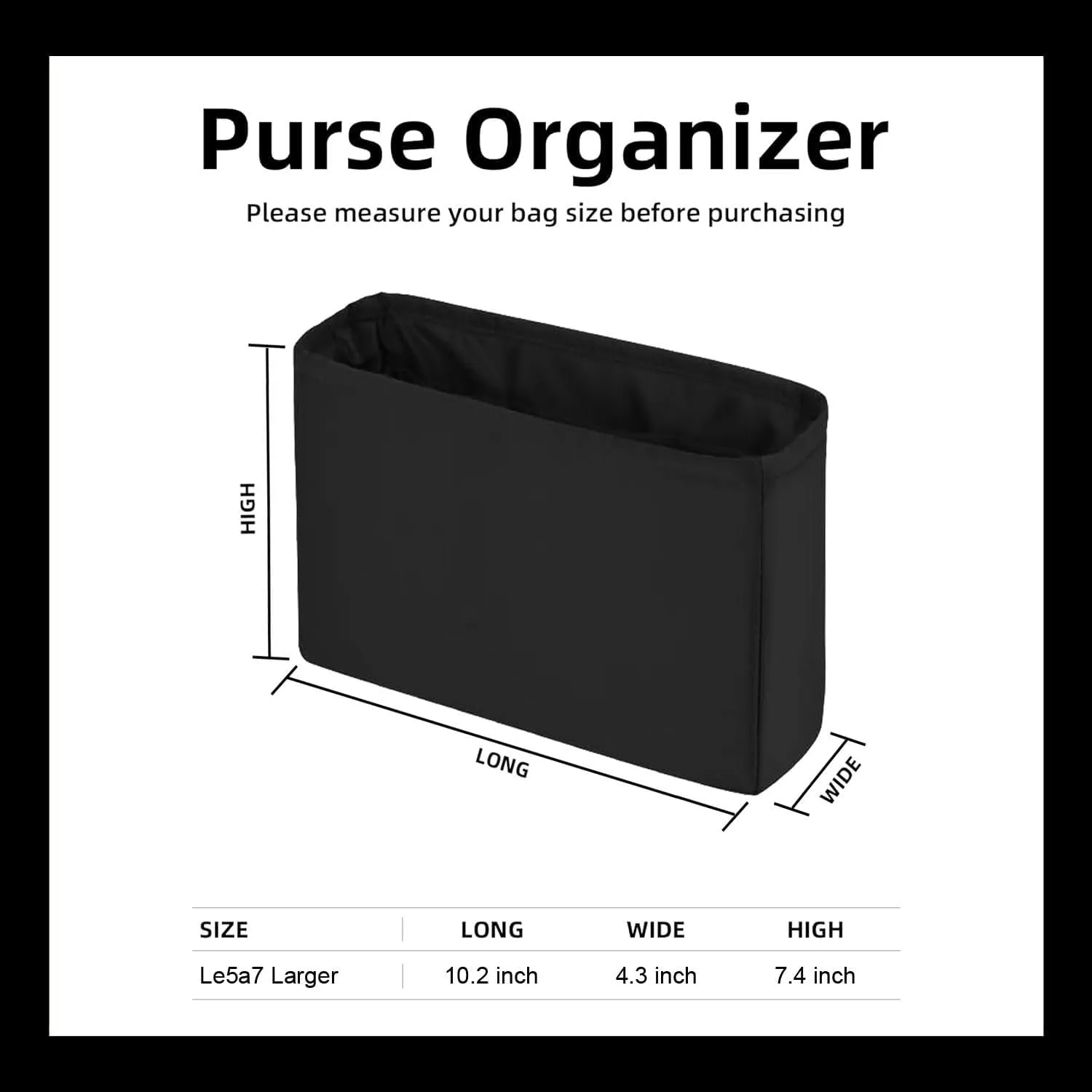 Purse Organizer Insert for YSL Le5a7 Larger Bags,Black,Luxury Bags Storage with Silk, Lightweight Shaper for Daily Use, Pockets Large Capacity.