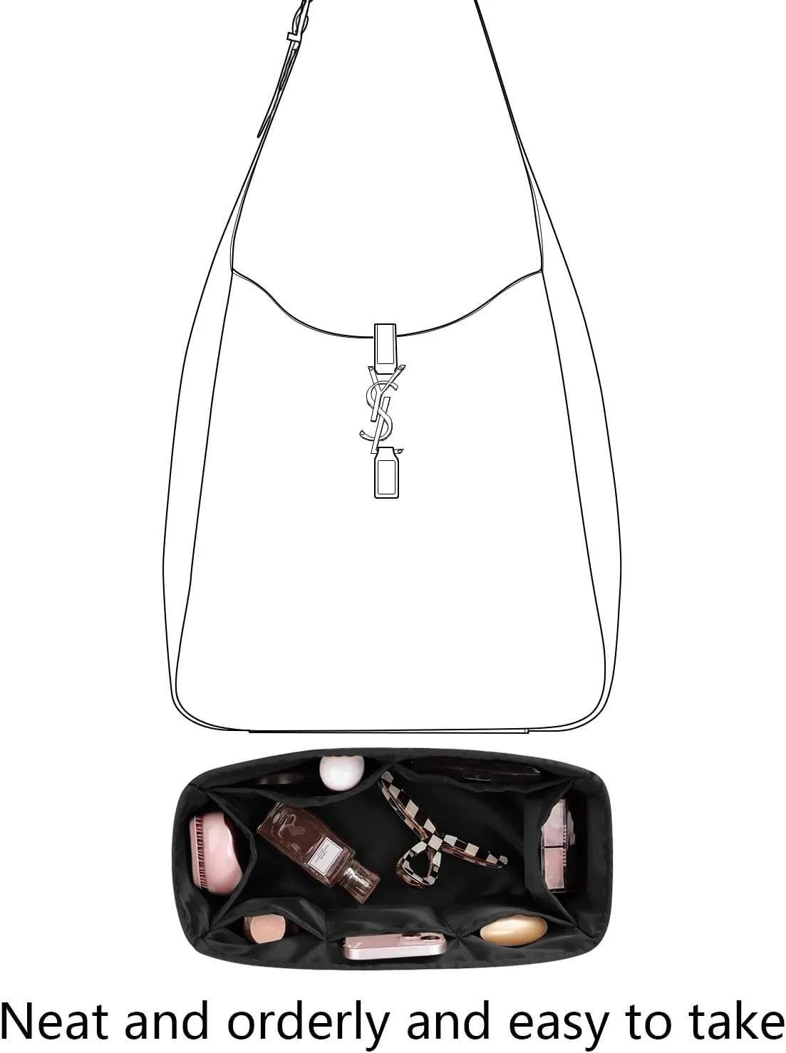 Purse Organizer Insert for YSL Le5a7 Larger Bags,Black,Luxury Bags Storage with Silk, Lightweight Shaper for Daily Use, Pockets Large Capacity.