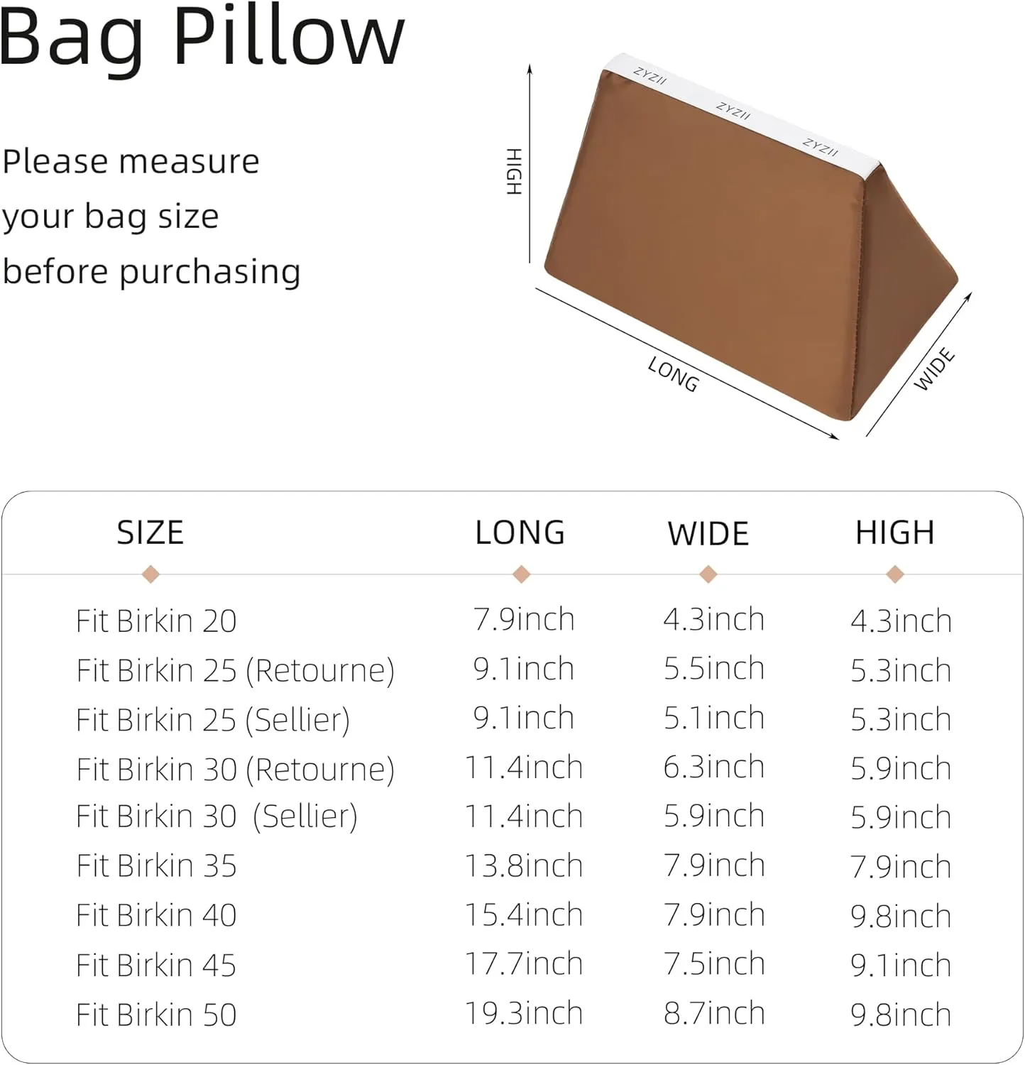 Purse Pillow for Birkin 20/25/30/35/40/45/50,Memory Foam Shaper Insert,Silky Bag Pillow for Luxury Handbag Tote（Gold,BK25 Retourne）