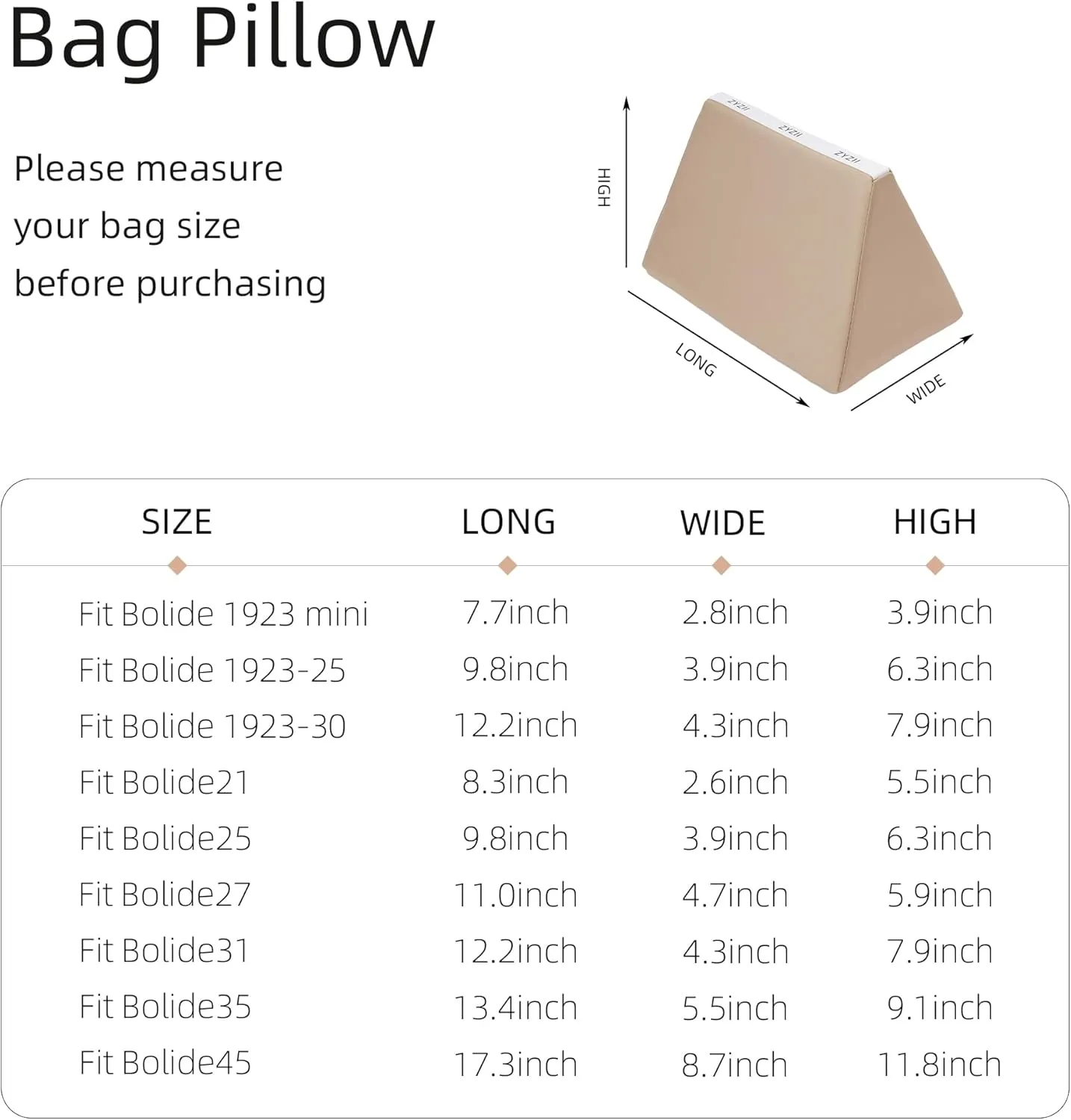 Purse Pillow for Bolide 1923mini/21/25/27/30/31/35/45,Memory Foam Shaper Insert,Silky Bag Pillow for Luxury Handbag Tote(Bolide 1923mini,Champagne)