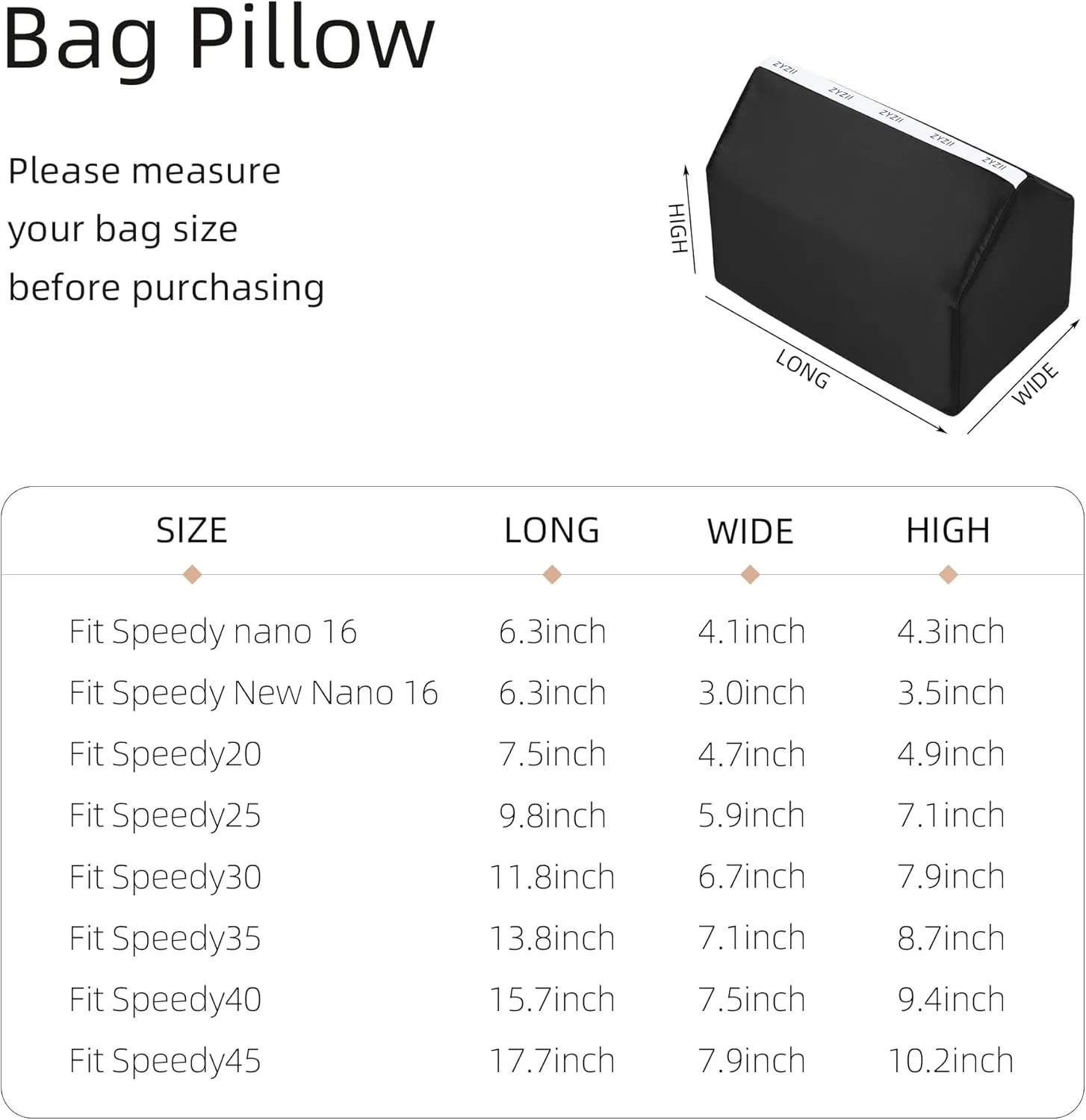 Purse Pillow for LV Speedy Nano16/20/25/30/35/45,Memory Foam Shaper Insert,Silky Bag Pillow for Luxury Handbag Tote(Speedy30,Black)