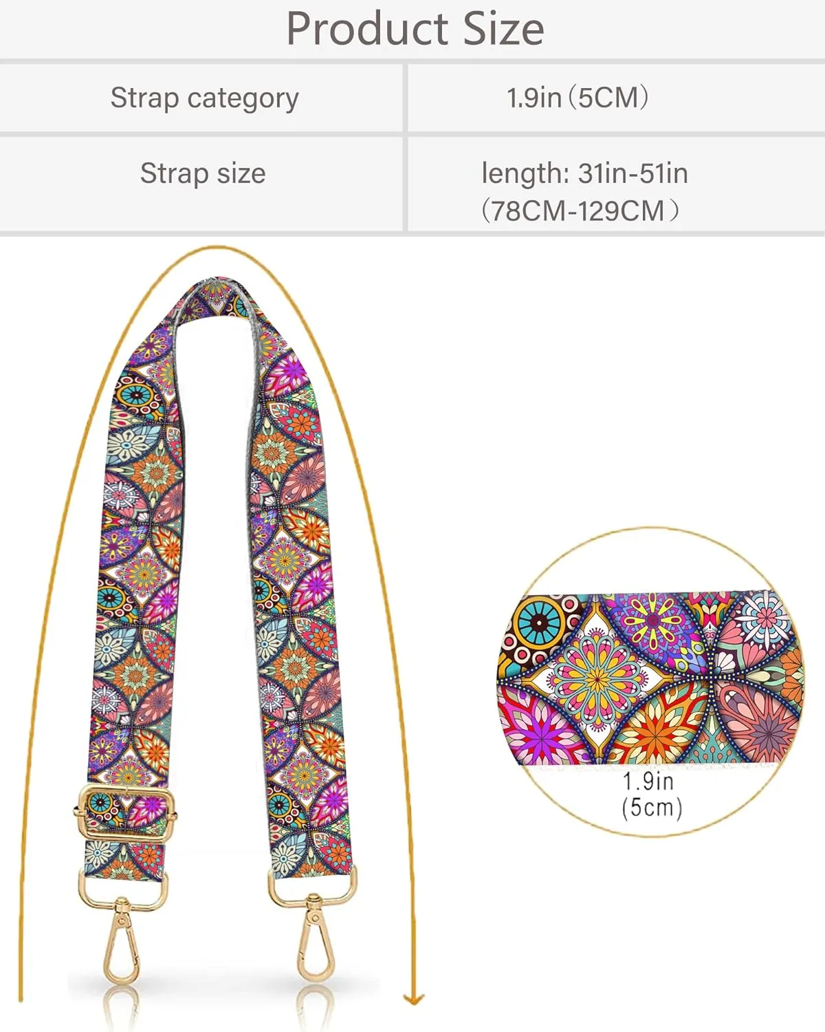 Purse Straps Replacement Crossbody, 2" Wide Shoulder Strap Adjustable, Gold Buckle Canvas Bag Handbag Belts