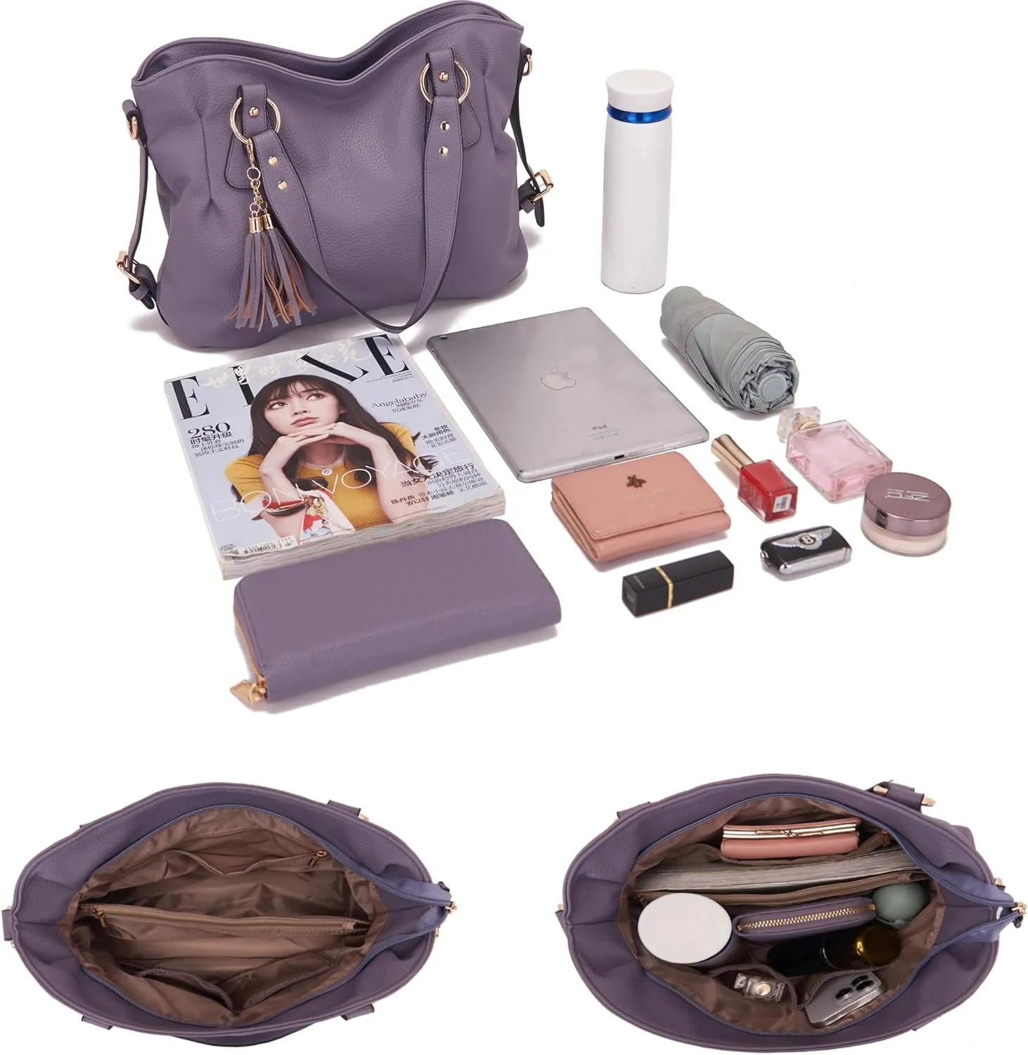 Qiyuer Purses And Wallets Set For Women Tote Handbags Large Hobo Bag Purse With Wallet 3PCS