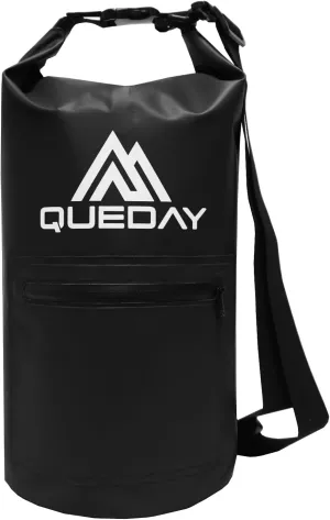 Queday Waterproof Dry Bag with Front Zippered Pocket for Women Men, 10L Roll Top Lightweight Dry Storage Bag Backpack for Travel, Kayaking, Boating, Rafting, Camping, Hiking & Beach Black