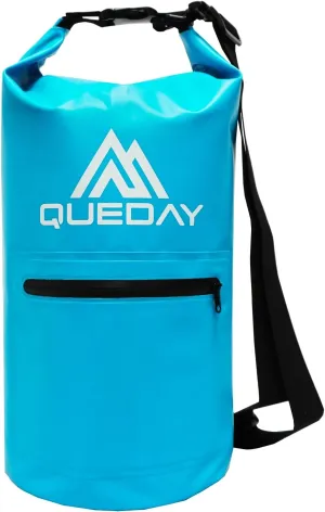 Queday Waterproof Dry Bag with Front Zippered Pocket for Women Men, 10L Roll Top Lightweight Dry Storage Bag Backpack for Travel, Kayaking, Boating, Rafting, Camping, Hiking & Beach Blue