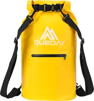 Queday Waterproof Dry Bag with Front Zippered Pocket for Women Men, 20L Roll Top Lightweight Dry Storage Bag Backpack for Travel, Kayaking, Boating, Rafting, Camping, Hiking & Beach Yellow