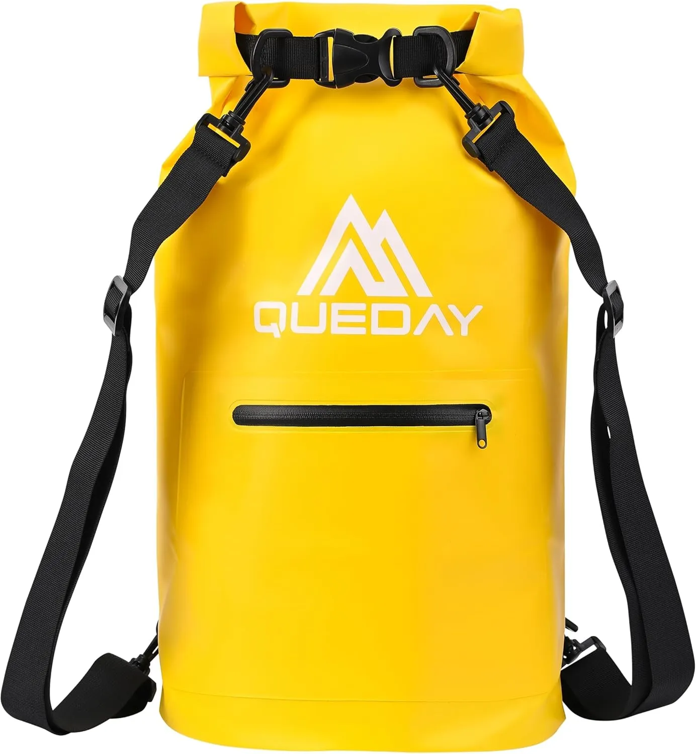 Queday Waterproof Dry Bag with Front Zippered Pocket for Women Men, 20L Roll Top Lightweight Dry Storage Bag Backpack for Travel, Kayaking, Boating, Rafting, Camping, Hiking & Beach Yellow
