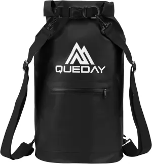Queday Waterproof Dry Bag with Front Zippered Pocket for Women Men, 30L Roll Top Lightweight Dry Storage Bag Backpack for Travel, Kayaking, Boating, Rafting, Camping, Hiking & Beach Black