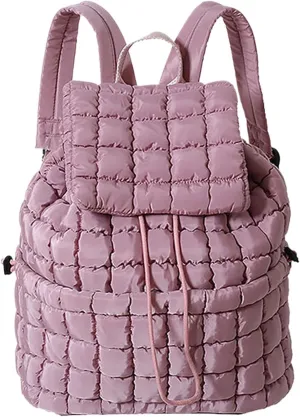 Quilted Backpack For Women Lightweight Trendy Puffer Cotton Top Flap Drawstring Backpack Travel Cloud Gym Bag (Dark Purple)