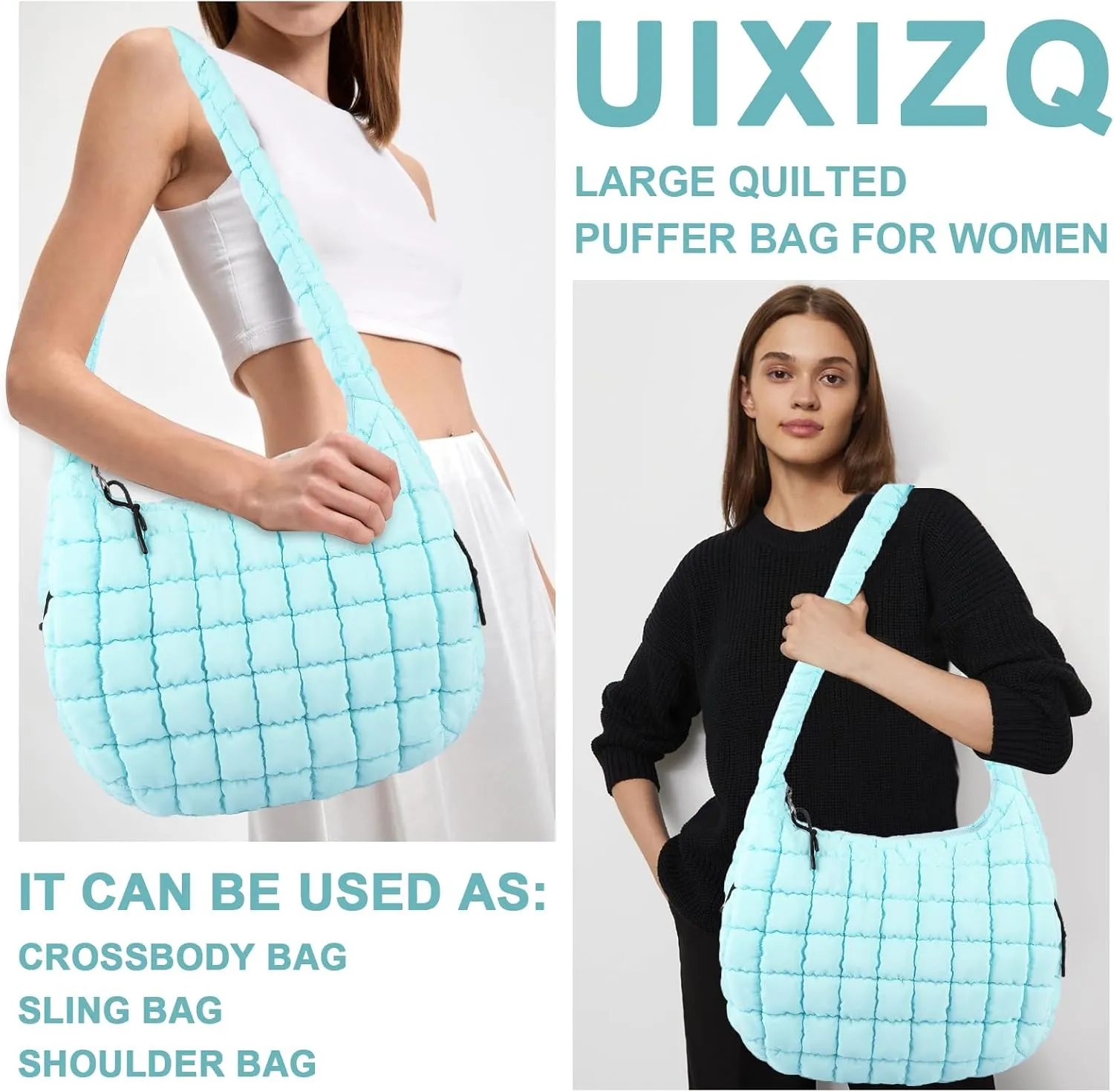 Quilted Puffer Tote Bag Purse Puffy Crossbody Shoulder Bag,Lightweight Nylon Hobo Bag Puffer Carryall Bag for Women Girl