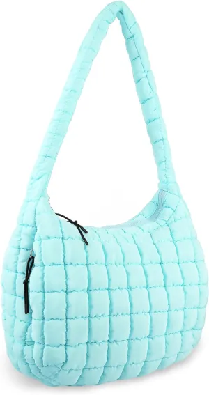 Quilted Puffer Tote Bag Purse Puffy Crossbody Shoulder Bag,Lightweight Nylon Hobo Bag Puffer Carryall Bag for Women Girl
