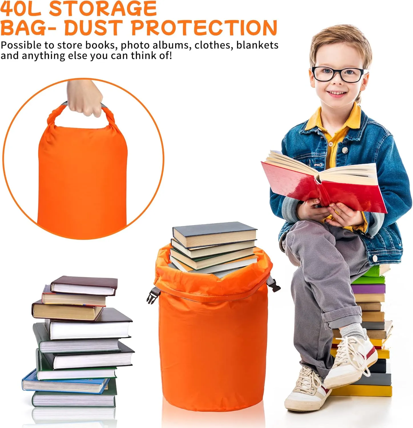 R2Depot Waterproof Dry Bag, 5L/10L/20L/40L/70L Dry Storage Bag for Kayaking, Gym, Hiking, Swimming (Orange, 40L)