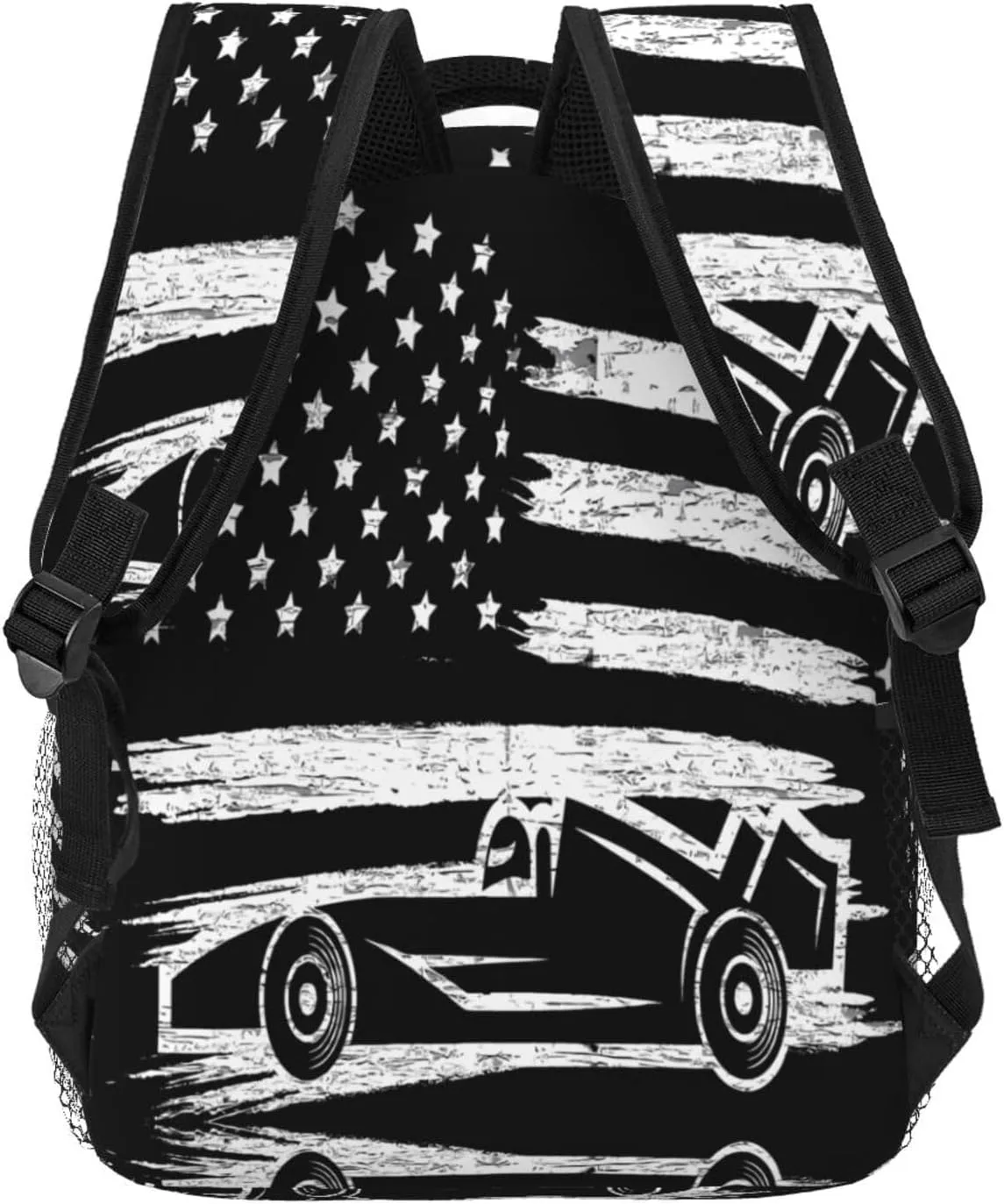 Race Car American Flag Casual Backpacks Sport Backpack Travel Rucksack Canvas Daypack Workout Bags with Pockets for Gym Working Hiking