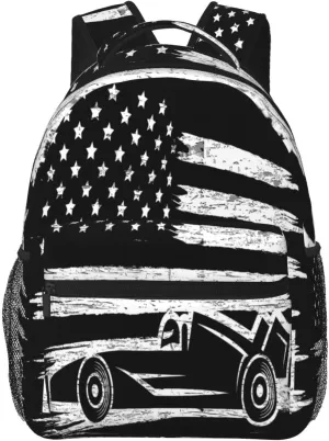 Race Car American Flag Casual Backpacks Sport Backpack Travel Rucksack Canvas Daypack Workout Bags with Pockets for Gym Working Hiking