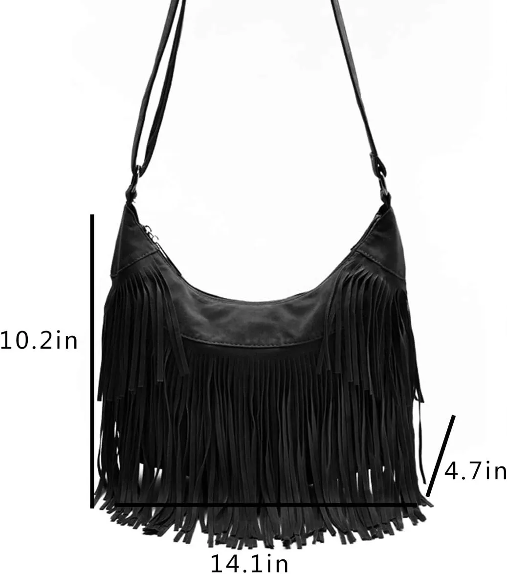 RARITYUS Women Fringe Tassel Shoulder Bag Large Leather Tote Handbag Hobo Crossbody Bag
