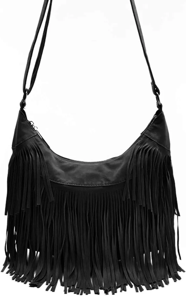 RARITYUS Women Fringe Tassel Shoulder Bag Large Leather Tote Handbag Hobo Crossbody Bag