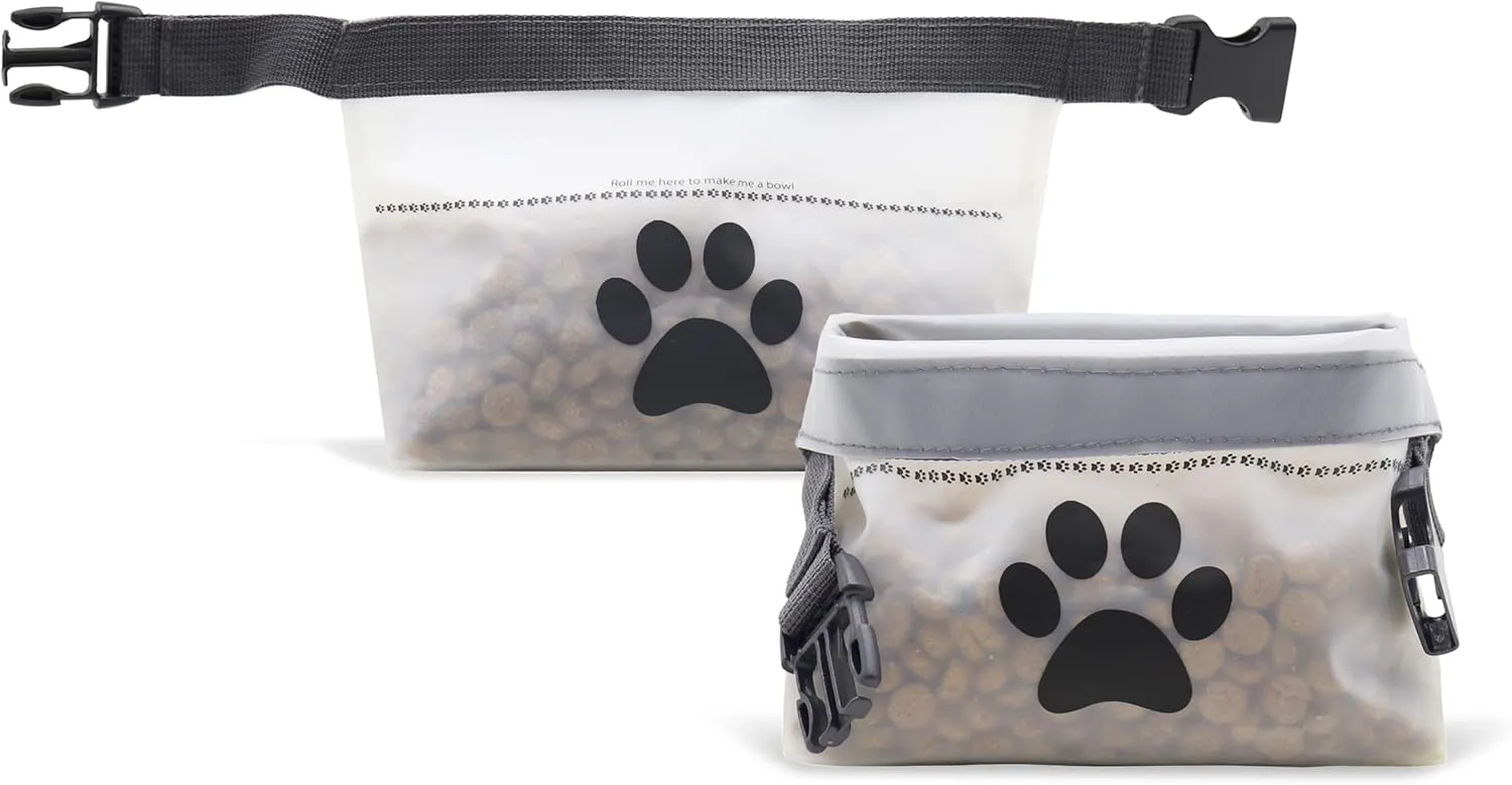 (re) zip Clip N' Go Pet Bowl 2-Pack | Collapsible Portable Dog Food Storage Bag and Feeding/Water Bowl | BPA-Free, Food Grade, Leakproof | Reusable, Machine Washable (Clear)