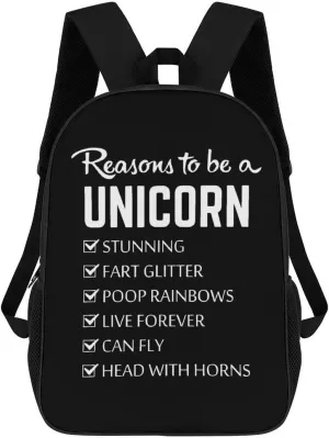 Reasons to Be Unicorn Fashion Backpack 17 Inches Daypack Unisex Laptop Bag for Travel Business Work