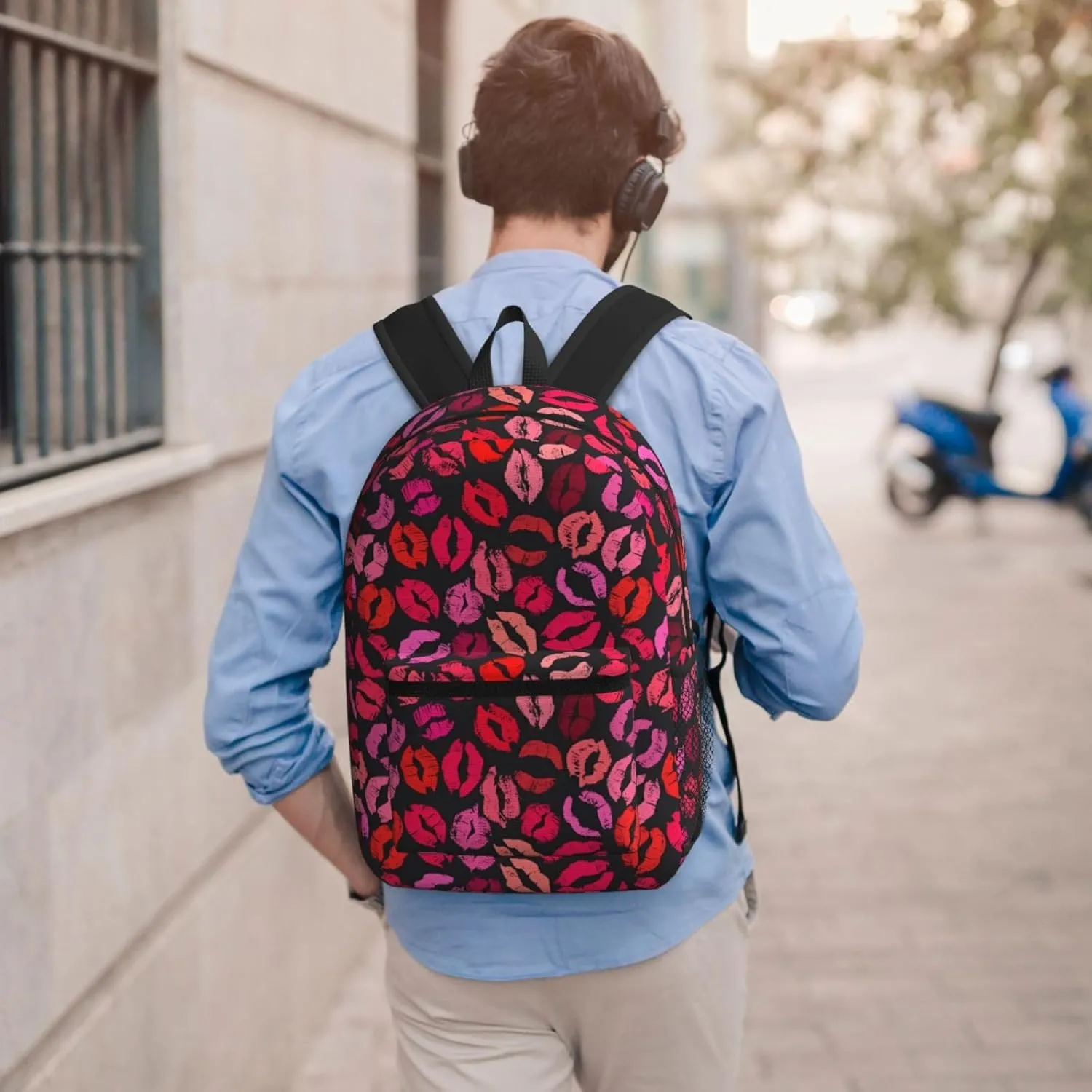 Red Nice Lip Imprint 17 Inch Backpacks Multipurpose Laptop Backpack Double Shoulder Bag for Men Women Gifts