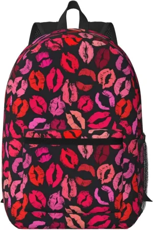 Red Nice Lip Imprint 17 Inch Backpacks Multipurpose Laptop Backpack Double Shoulder Bag for Men Women Gifts