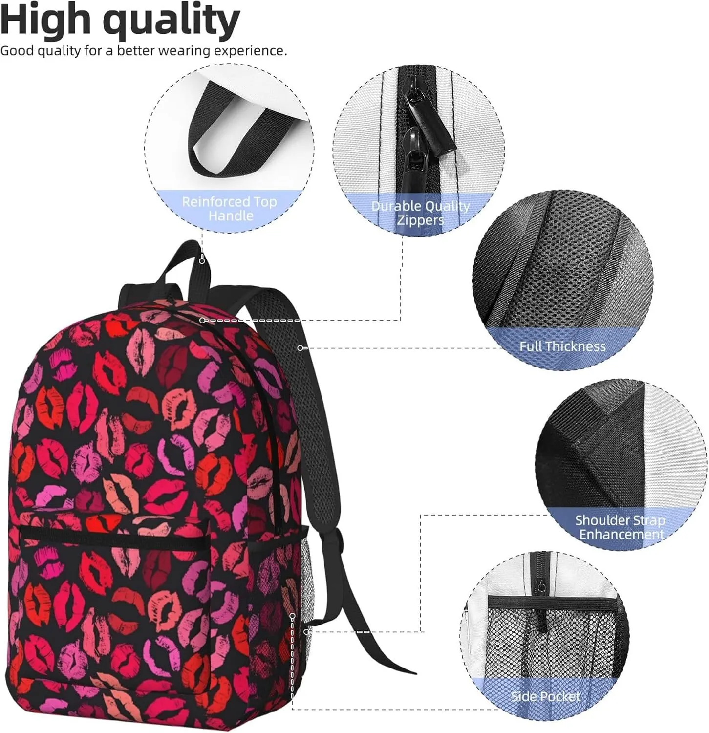 Red Nice Lip Imprint 17 Inch Backpacks Multipurpose Laptop Backpack Double Shoulder Bag for Men Women Gifts
