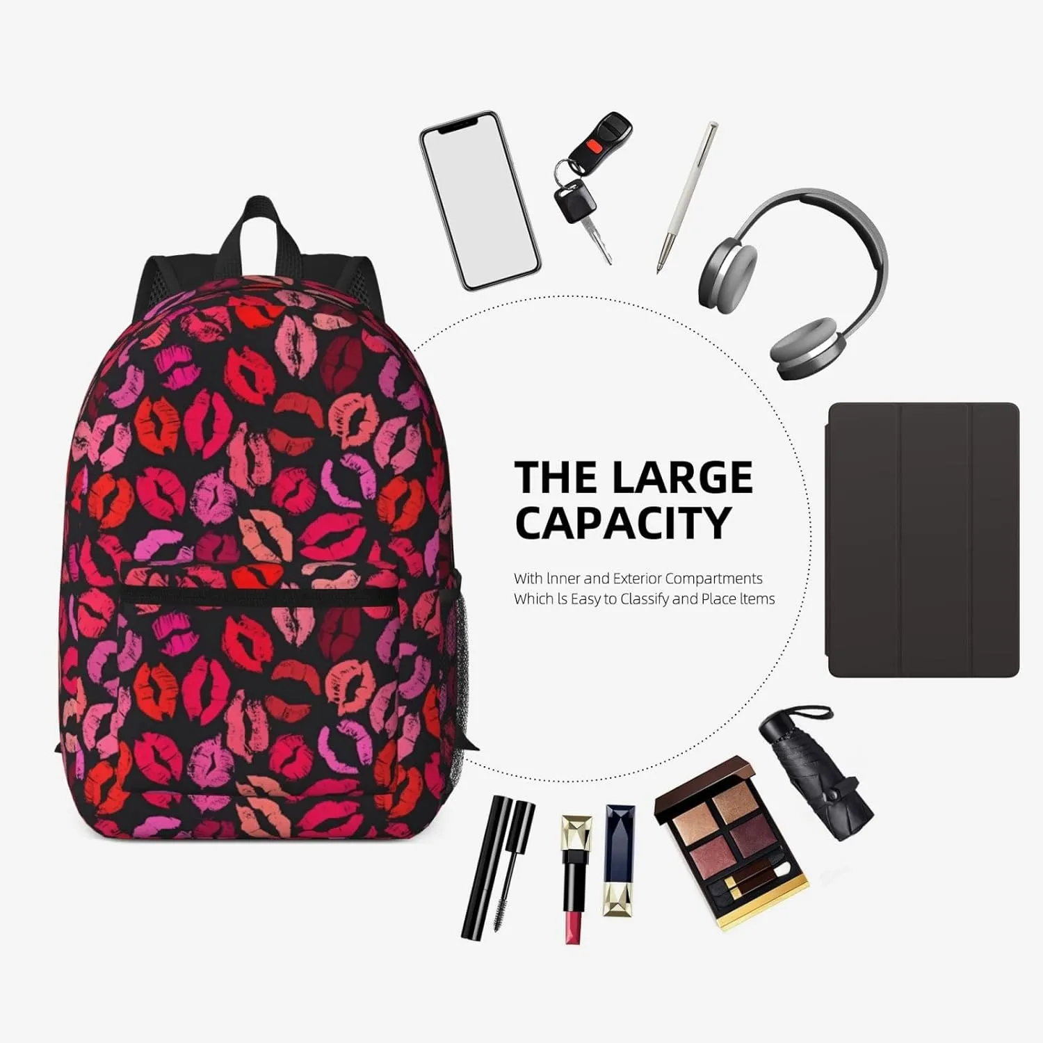 Red Nice Lip Imprint 17 Inch Backpacks Multipurpose Laptop Backpack Double Shoulder Bag for Men Women Gifts