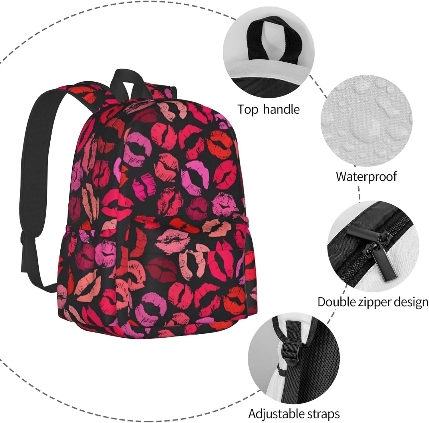 Red Nice Lip Imprint Backpacks 15 Inch Laptop Backpack Multipurpose Double Shoulder Bag for Men Women Gifts