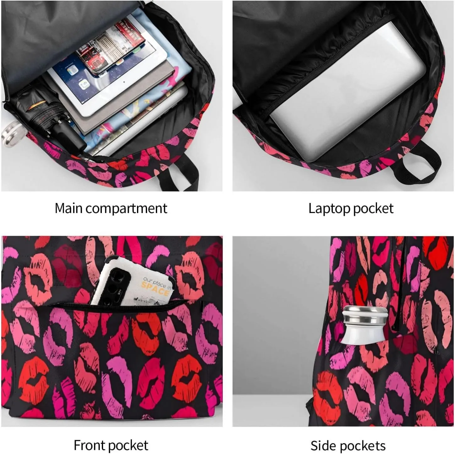 Red Nice Lip Imprint Backpacks 15 Inch Laptop Backpack Multipurpose Double Shoulder Bag for Men Women Gifts