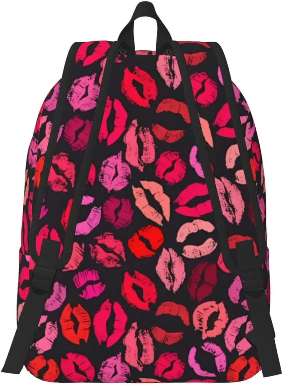 Red Nice Lip Imprint Canvas Backpacks Laptop Backpack Multipurpose Double Shoulder Bag for Men Women Gifts Medium