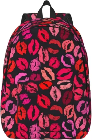 Red Nice Lip Imprint Canvas Backpacks Laptop Backpack Multipurpose Double Shoulder Bag for Men Women Gifts Medium