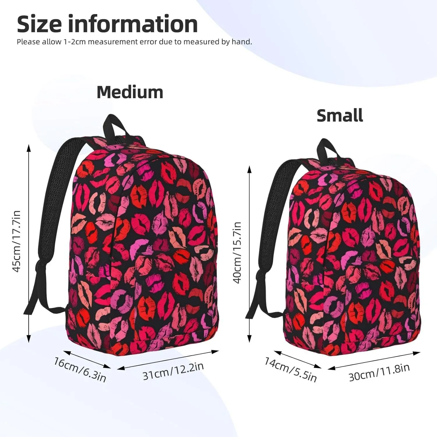 Red Nice Lip Imprint Canvas Backpacks Laptop Backpack Multipurpose Double Shoulder Bag for Men Women Gifts Medium