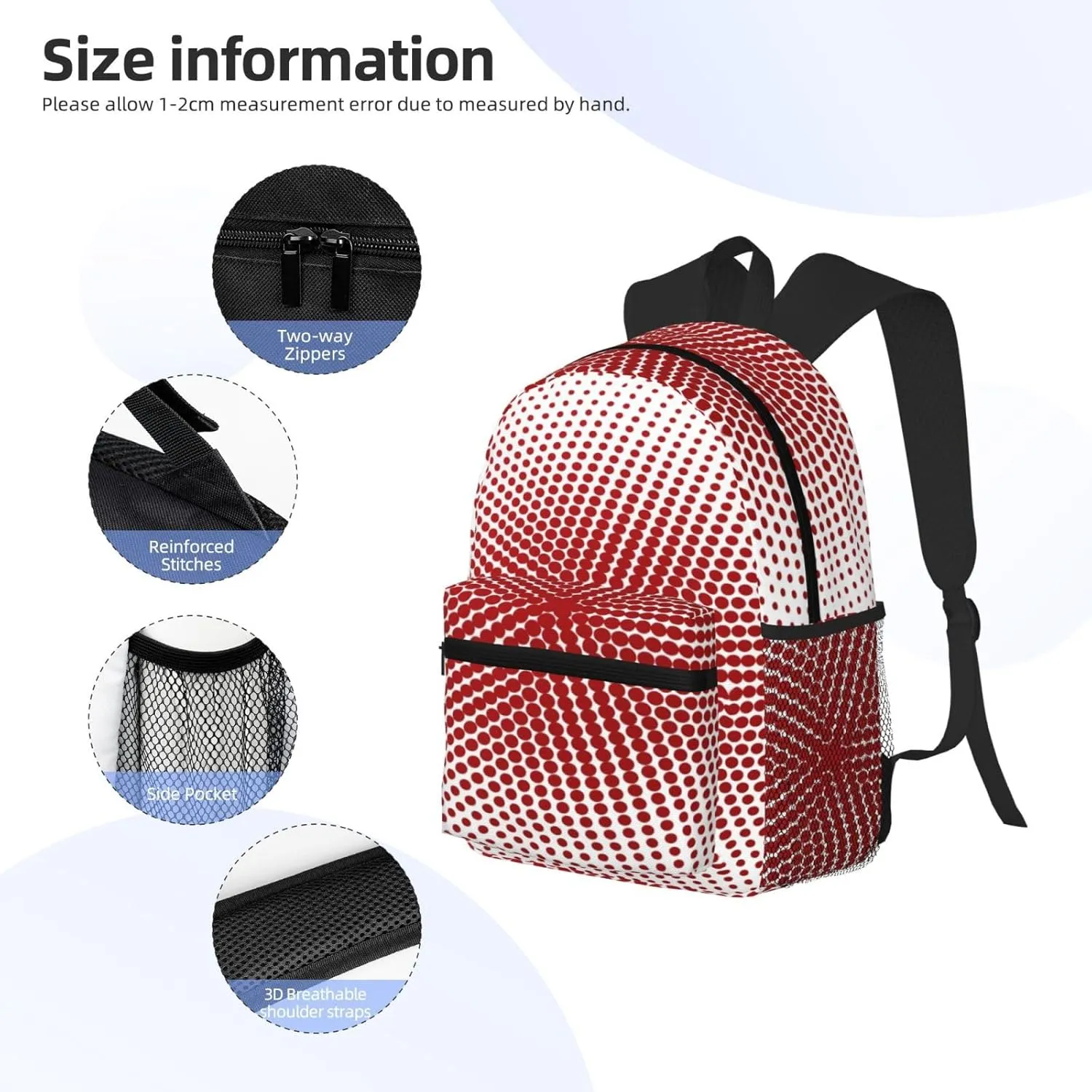 Red White Polka Dot Backpack, Travel Laptop Backpack Computer Bag Rucksack for Men Women Business Work Fits 15.6 Inch Notebook
