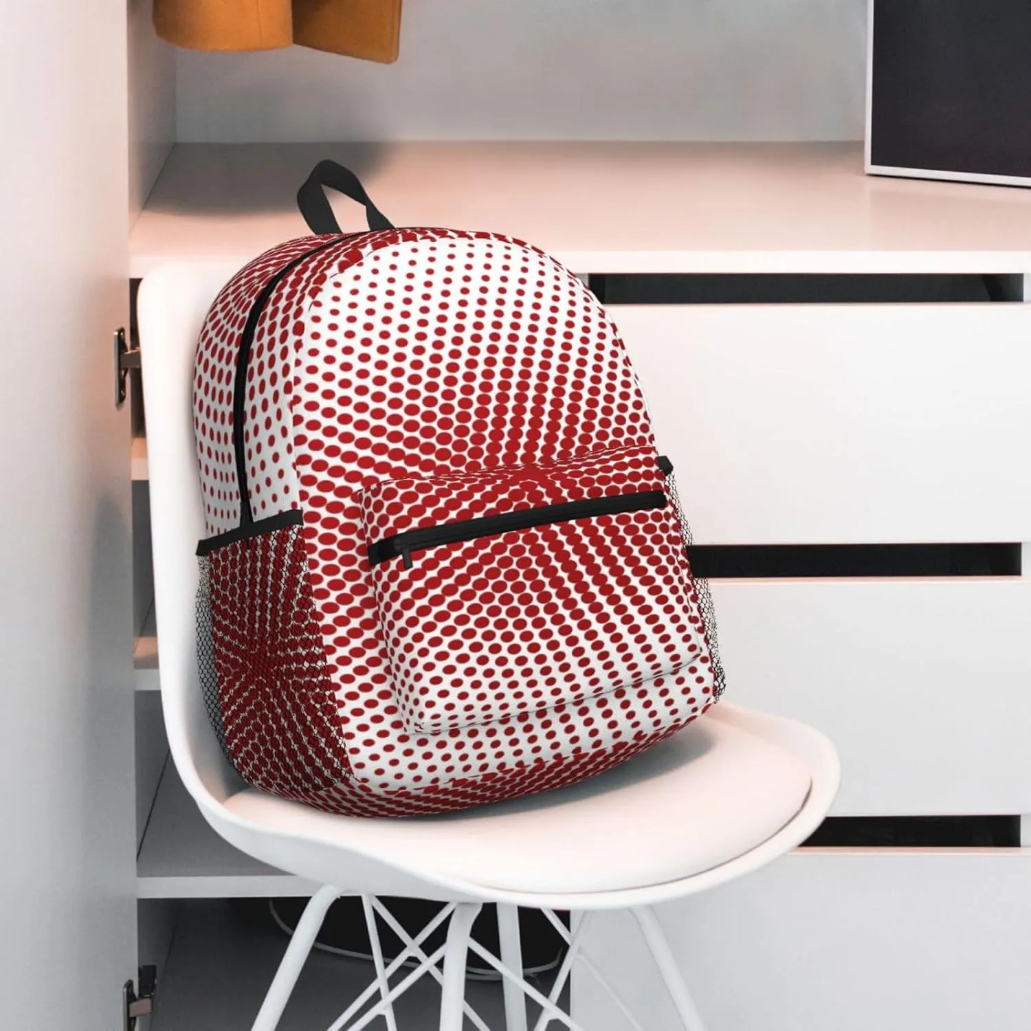 Red White Polka Dot Backpack, Travel Laptop Backpack Computer Bag Rucksack for Men Women Business Work Fits 15.6 Inch Notebook