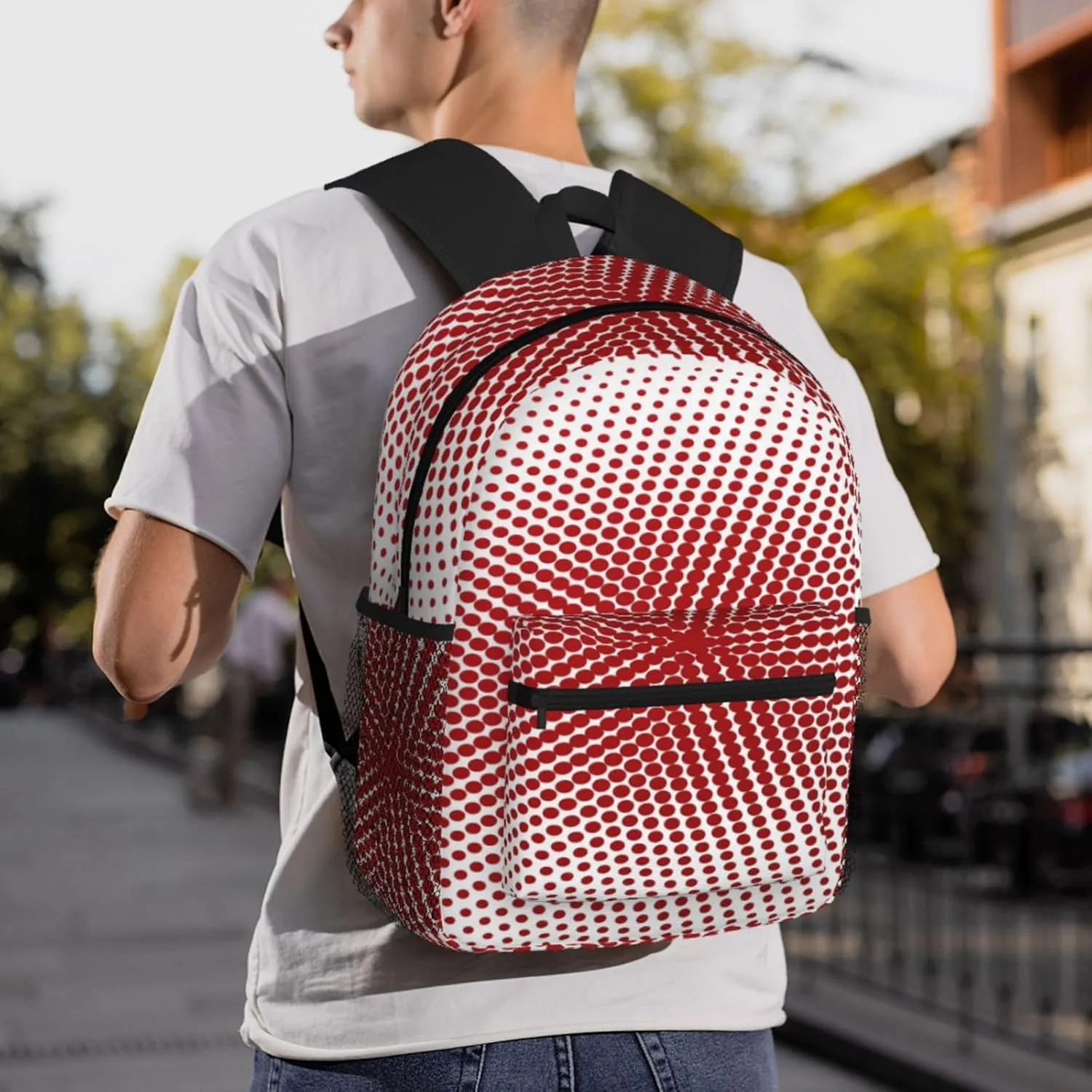 Red White Polka Dot Backpack, Travel Laptop Backpack Computer Bag Rucksack for Men Women Business Work Fits 15.6 Inch Notebook