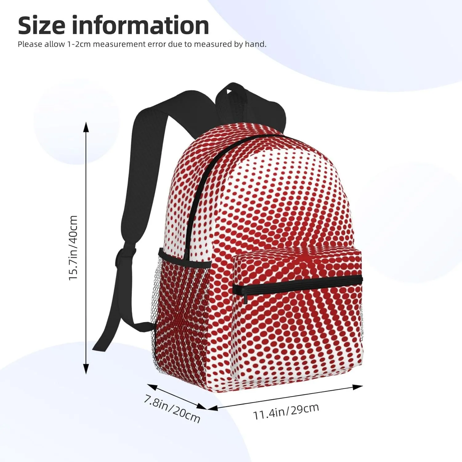 Red White Polka Dot Backpack, Travel Laptop Backpack Computer Bag Rucksack for Men Women Business Work Fits 15.6 Inch Notebook