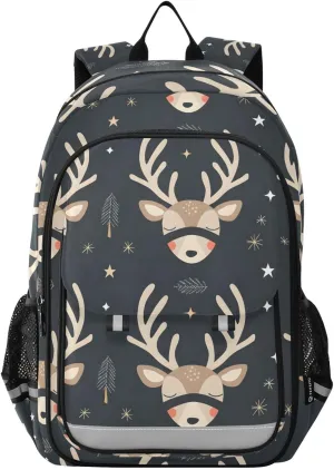 Reindeer Elk Forest Animal Black Laptop Backpack Purse for Women Men School Bag 17 Inch Bookbag Student Boys Girls Travel Casual Daypack