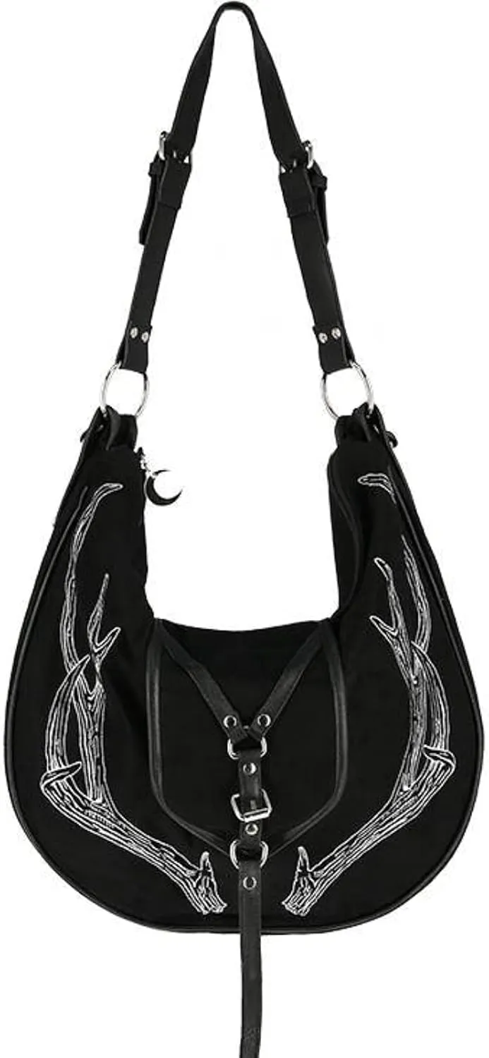 Restyle Deer Animal Antlers Gothic Punk Witch Black Hobo Crossbody Bag Purse