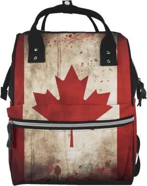Retro Canada Flag Diaper Bag Essentials Travel Tote Nappy Backpack Large Capacity Mummy Backpack Multifunction Waterproof Teacher Nurse Bag 15.7 inch Work laptop Bags