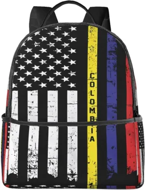 Retro Vintage Colombian American Flag Casual Backpacks Laptop Backpack Carry-on Daypack Sports Travel Rucksack Lightweight Working Bag for Outdoor Hiking Cycling Walking