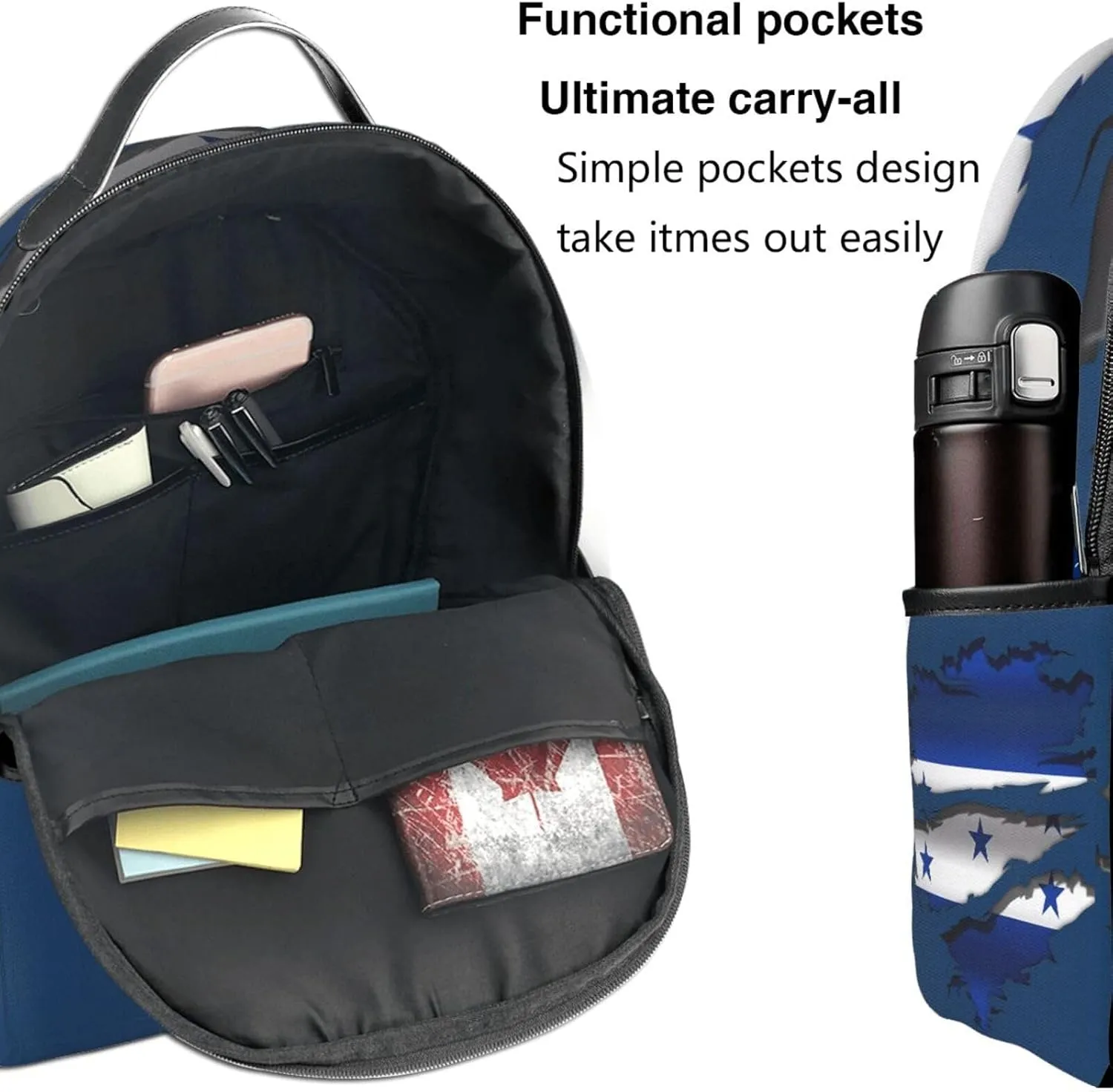 Ripped Honduras Flag Casual Backpacks Laptop Backpack Carry-on Daypack Sports Travel Rucksack Lightweight Working Bag for Outdoor Hiking Cycling Walking