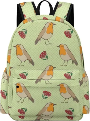 Robin Redbreast Berries and Leaf Foliage Fashion Laptop Backpack Purse Travel Backpack Casual Shoulder Bag for Work Shopping Camping