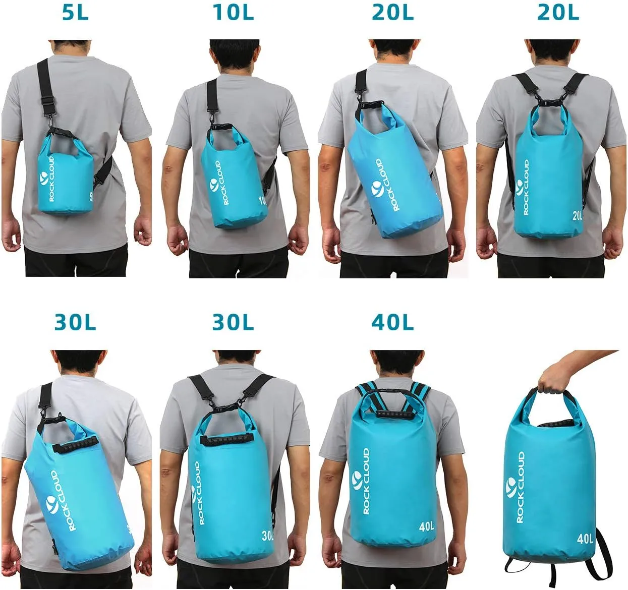 ROCK CLOUD Dry Bag Waterproof 10L Dry Sack for Kayaking Rafting Boating Beach Surfing Swimming Canoe Camping Hiking Fishing Ski, Black