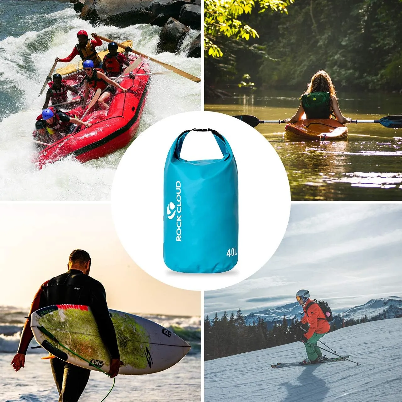 ROCK CLOUD Dry Bag Waterproof 5L Dry Sack for Kayaking Rafting Boating Beach Surfing Swimming Canoe Camping Hiking Fishing Ski, Lake Blue