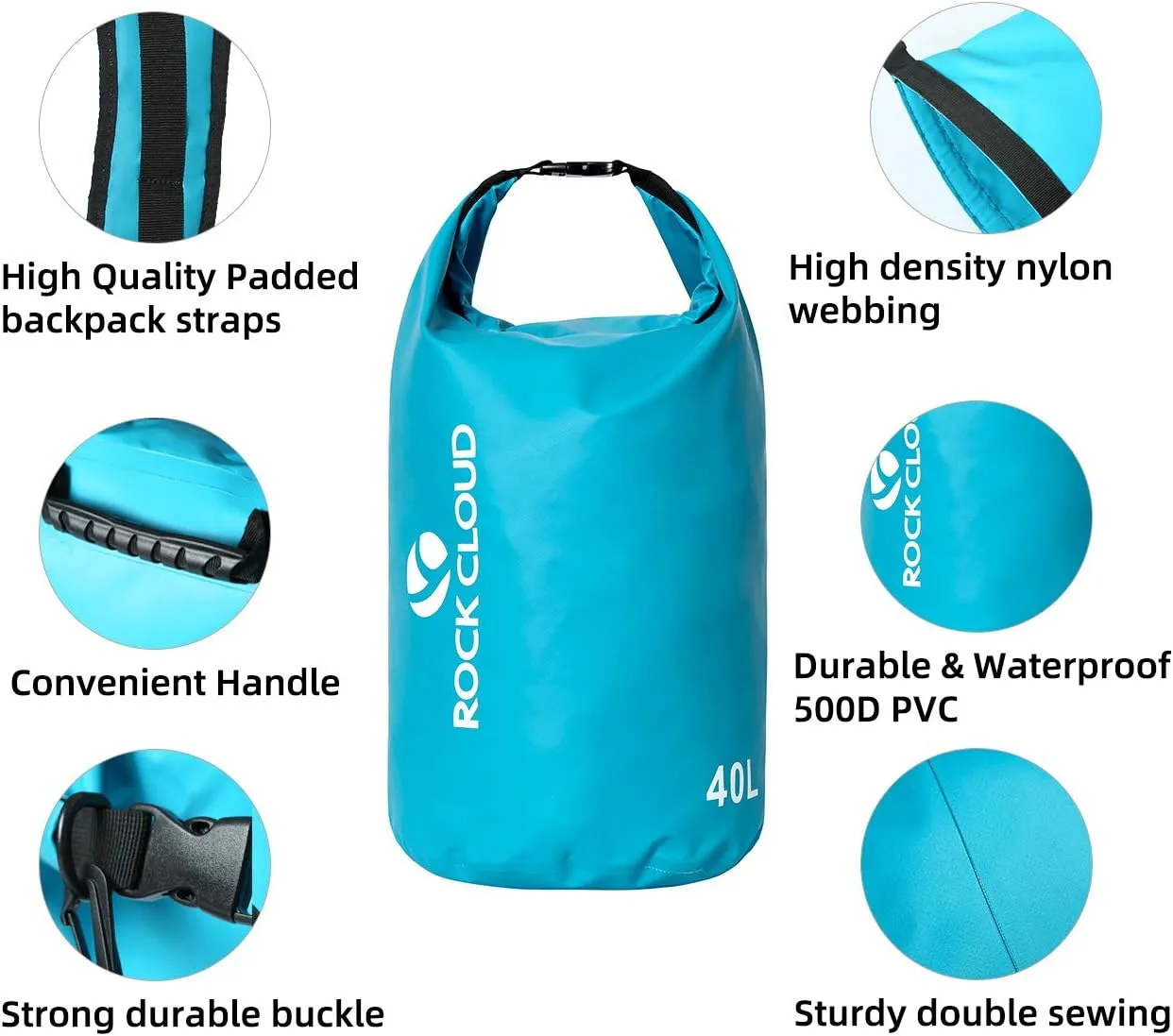ROCK CLOUD Dry Bag Waterproof 5L Dry Sack for Kayaking Rafting Boating Beach Surfing Swimming Canoe Camping Hiking Fishing Ski