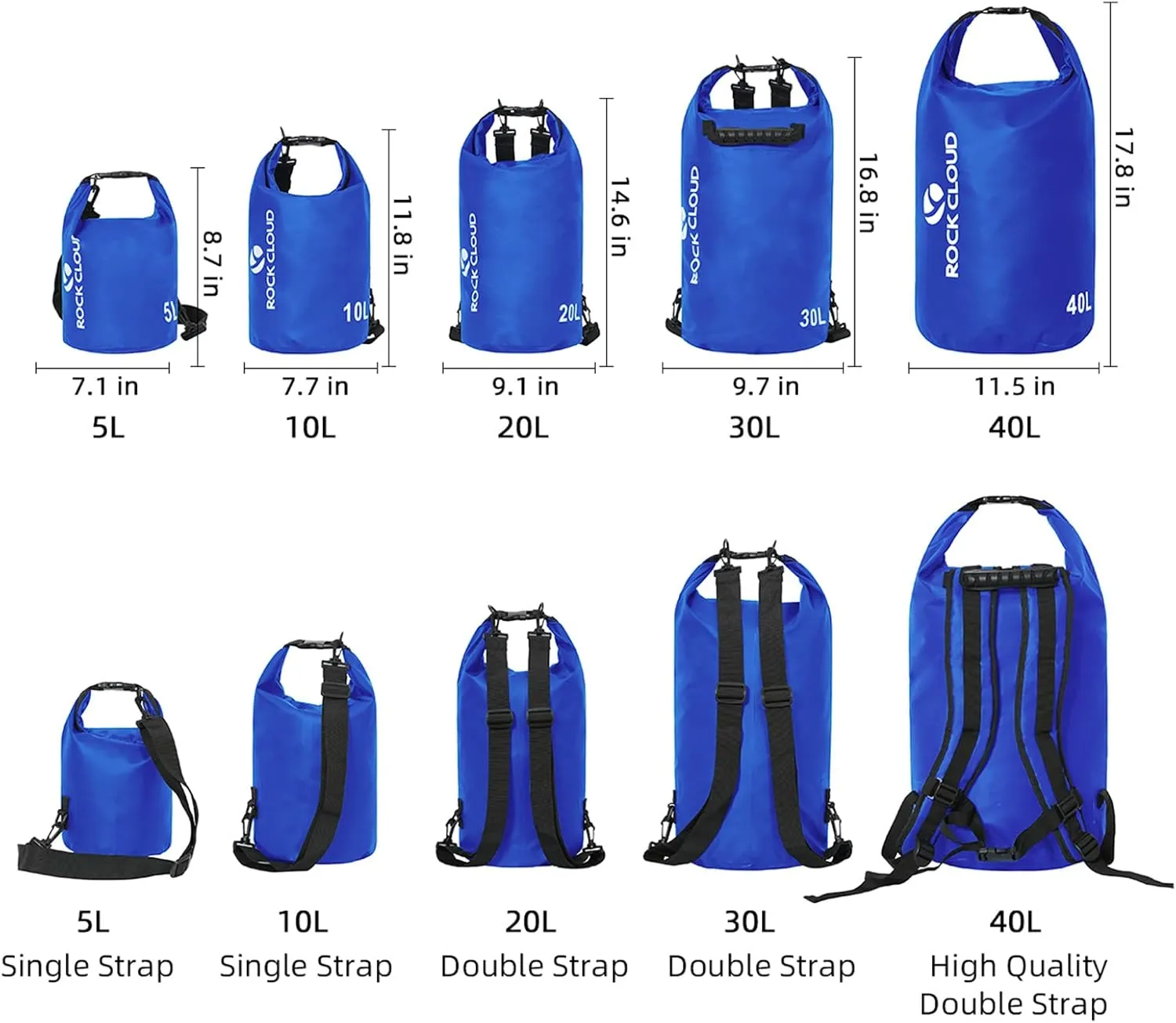 ROCK CLOUD Dry Bag Waterproof 5L Dry Sack for Kayaking Rafting Boating Beach Surfing Swimming Canoe Camping Hiking Fishing Ski