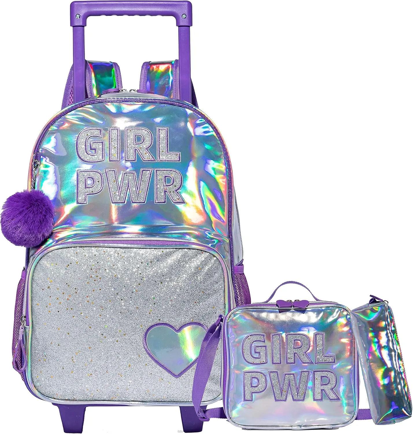 Rolling Backpack for Girls with Wheels Backpack for School Elementary Student Backpacks for Girls with Lunch Box Pencil Case