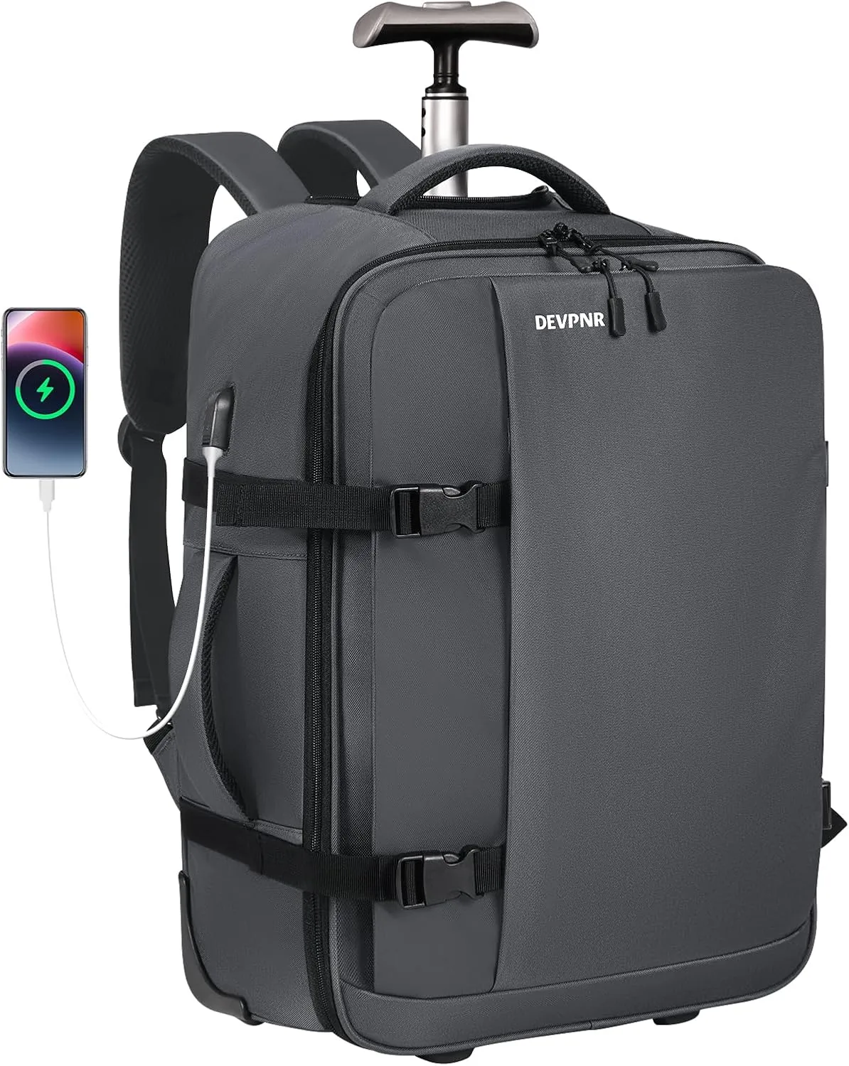 Rolling Backpack for Women Men, Carry on Luggage Travel Backpack with Wheels for Adults, 40L Airline Rolling Laptop Bag, 17 Inch Laptop Trolley Backpack for Overnight Travel Business (Gray)