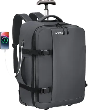 Rolling Backpack for Women Men, Carry on Luggage Travel Backpack with Wheels for Adults, 40L Airline Rolling Laptop Bag, 17 Inch Laptop Trolley Backpack for Overnight Travel Business (Gray)