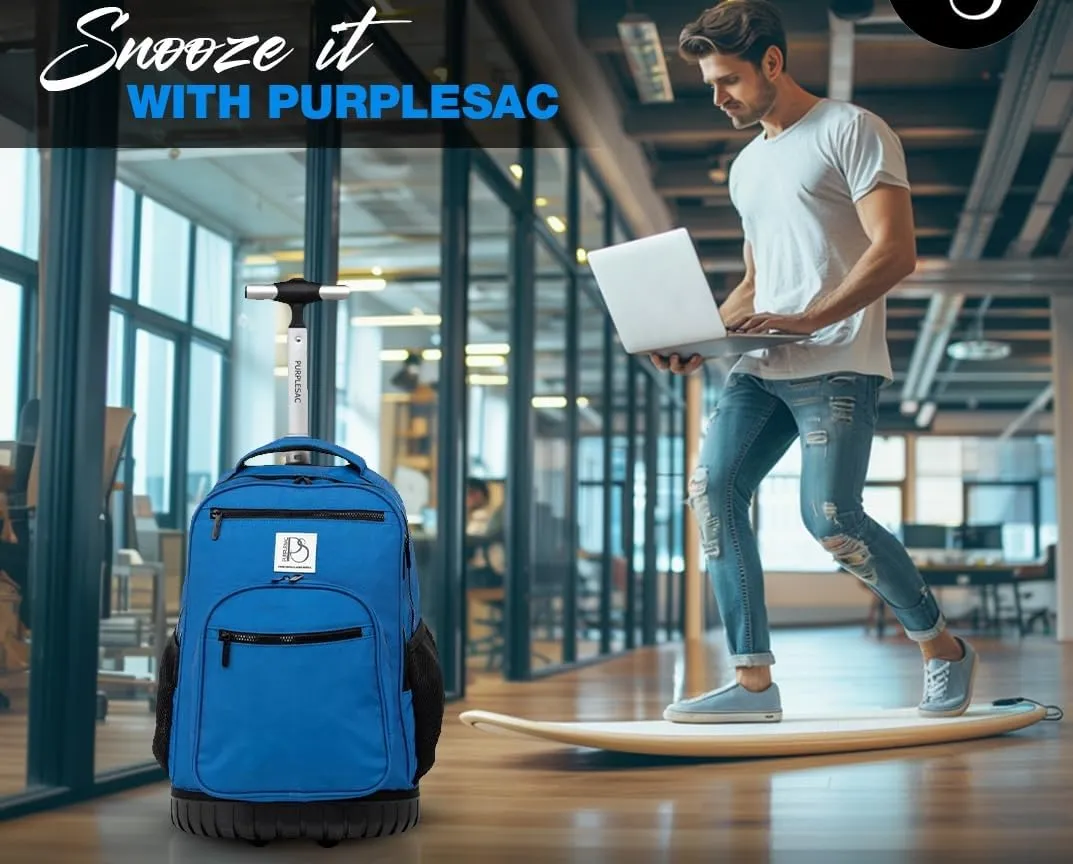 Rolling Trolley Backpacks | 38 L | Laptop Backpack | Multi-Pockets Convertible Aluminum Rod Luggage Bag for Office Travel (Blue)